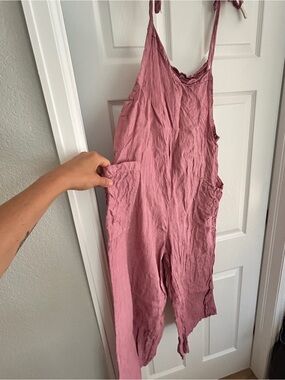 Women’s Rose Pink Linen Jumpsuit